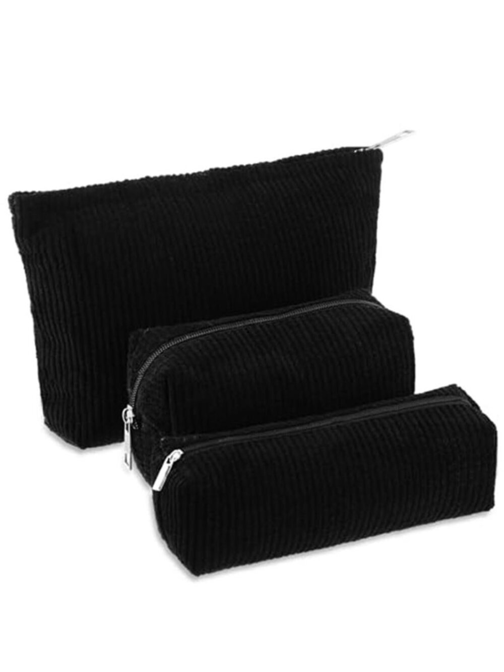 3 Pcs Corduroy Makeup Bag Set Cosmetic Pouch Travel Toiletry Organizer Purse Bag